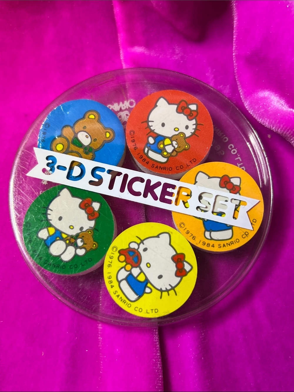 1984 Sanrio Japan Hello Kitty 3-D Stickers In Package. Open/Unused